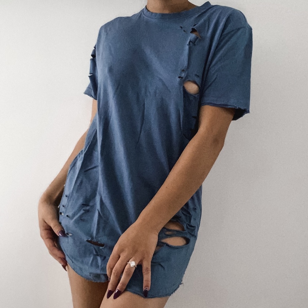 Blue distress t-shirt dress